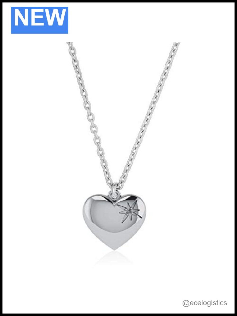 Sterling Silver Rhodium Plated Diamond Heart Pendant Necklace 925 Stamp